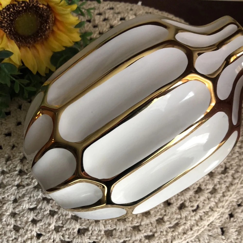 Elegant White and Gold Ceramic Decorative Vase